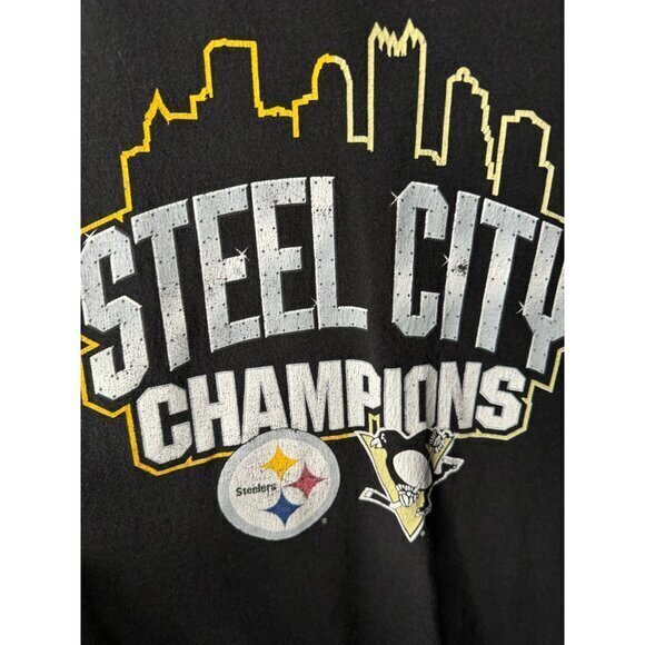 Reebok Men's Black Steel City Champions Shirt size‎ X-L short sleeve pittsburgh - Picture 3 of 6